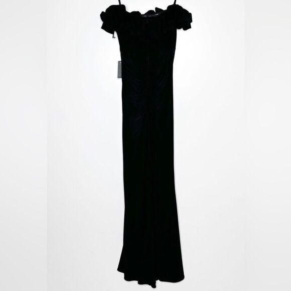 Xscape NWT Ruffle Off the Shoulder Crepe Gown Black Size 6 - Picture 5 of 7
